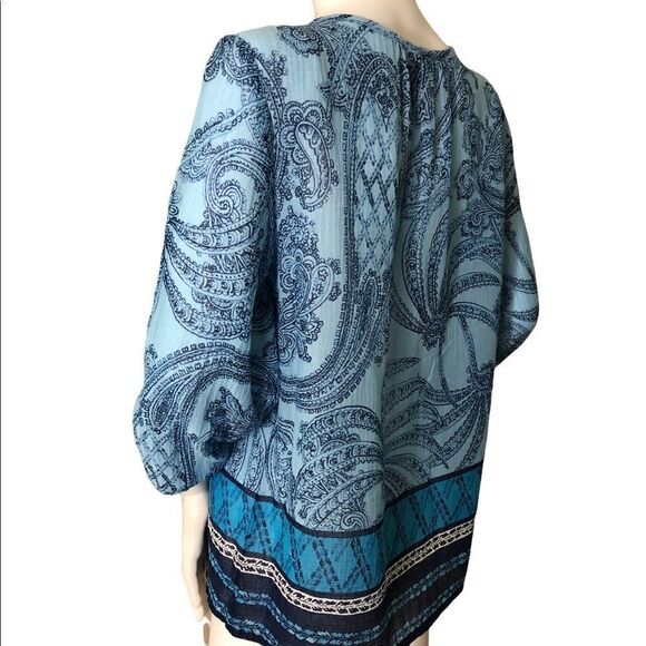 TOMMY BAHAMA Blue White Pop over Blouse Women XS - Picture 2 of 9